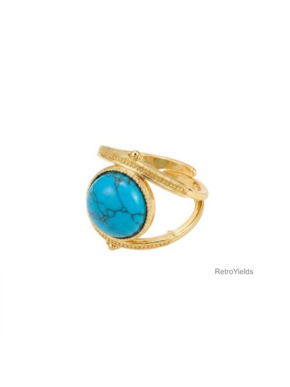Gold Plated Turquoise Adjustable Statement Ring Boho Vintage
